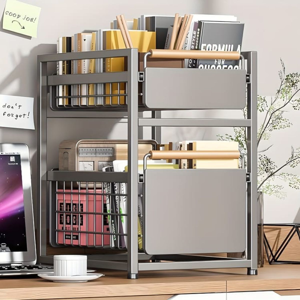 Smooth-Glide 2-Tier Metal Storage Organiser