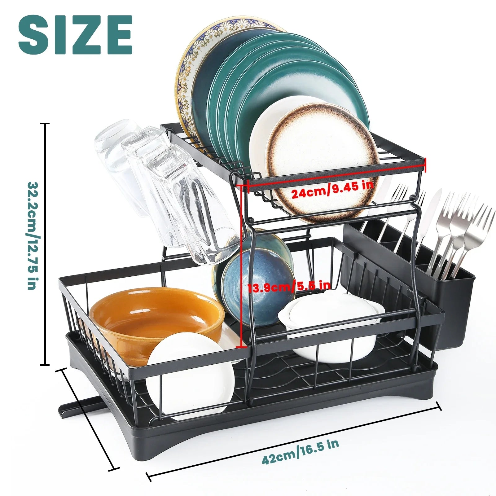 Premium 2-Tier Dish Drying Rack with Drainage System