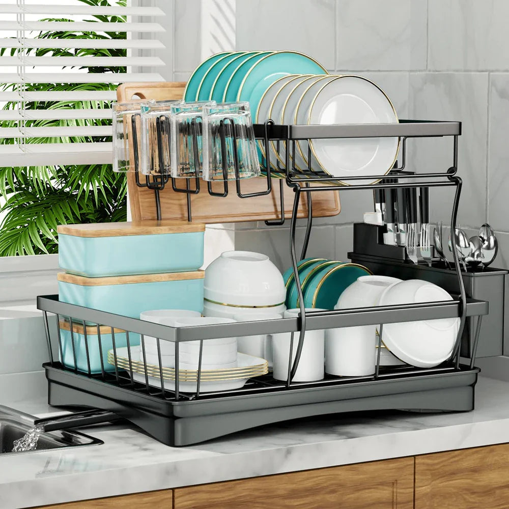 Premium 2-Tier Dish Drying Rack with Drainage System