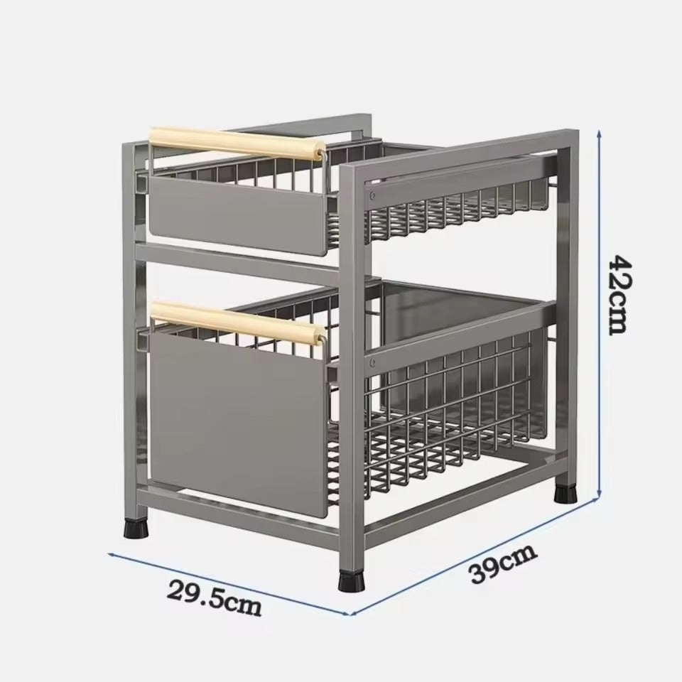 Smooth-Glide 2-Tier Metal Storage Organiser