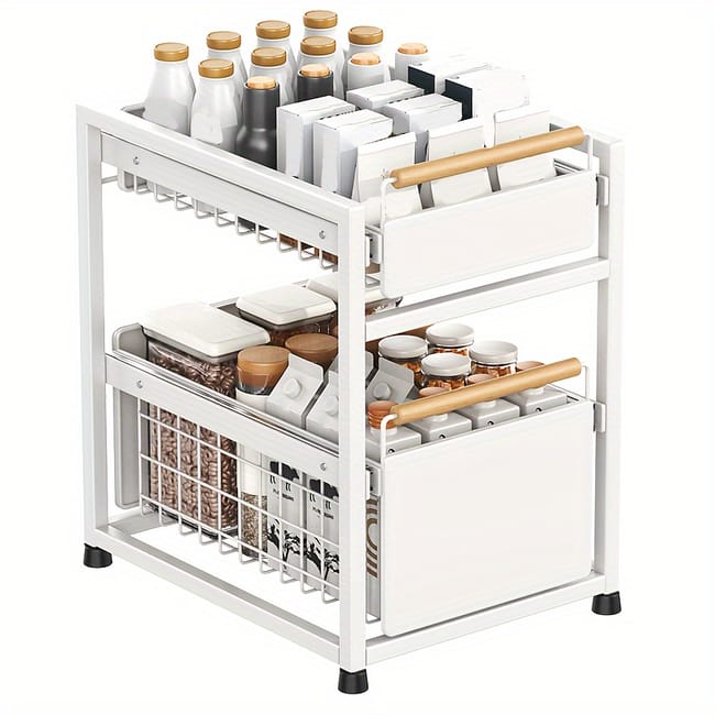 Smooth-Glide 2-Tier Metal Storage Organiser