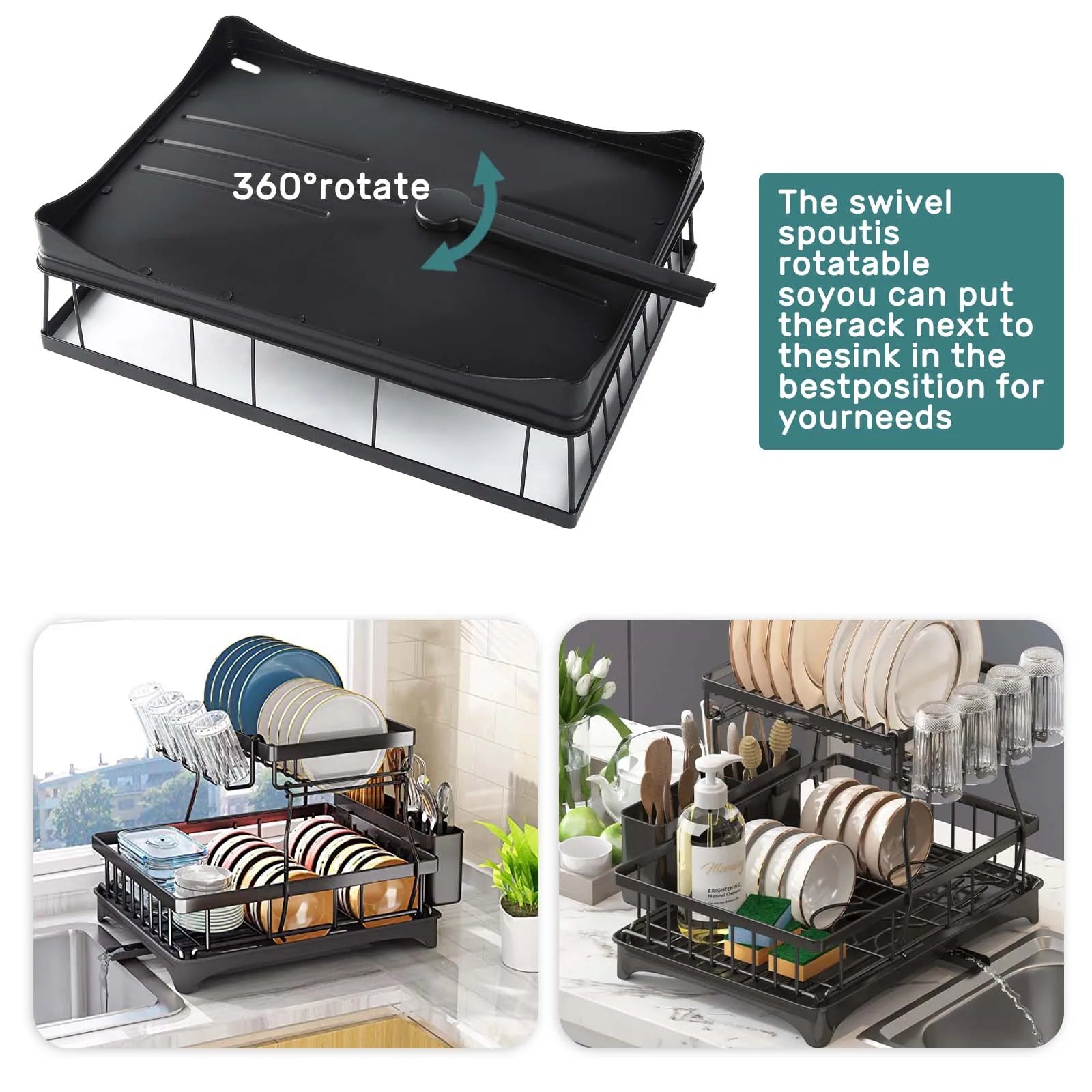 Premium 2-Tier Dish Drying Rack with Drainage System